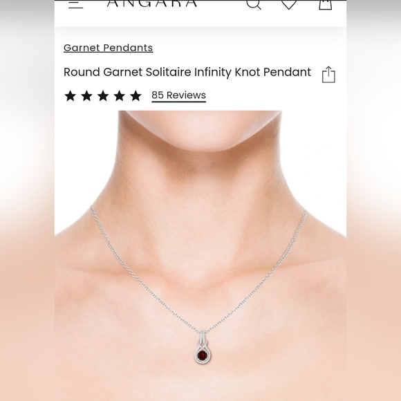 ANGARA Round Garnet Solitaire Infinity Knot Pendant in Sterling Silver, New✨️